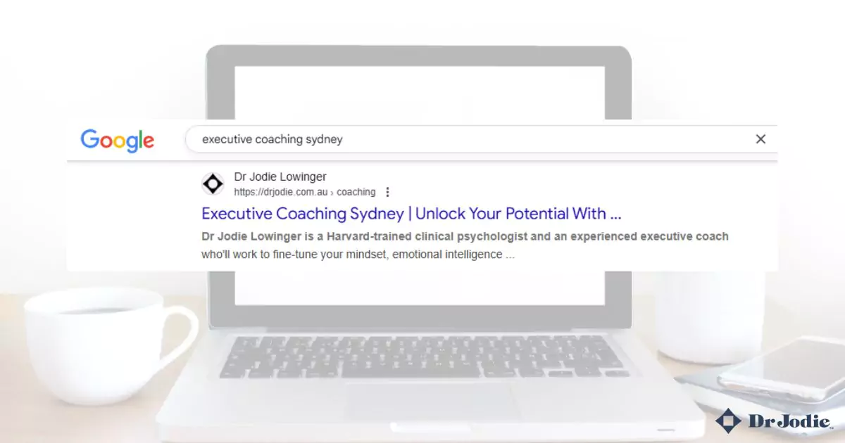 dr-jodie-executive-coach-sydney-google-search Google search results highlighting Dr Jodie as executive coach in Sydney.