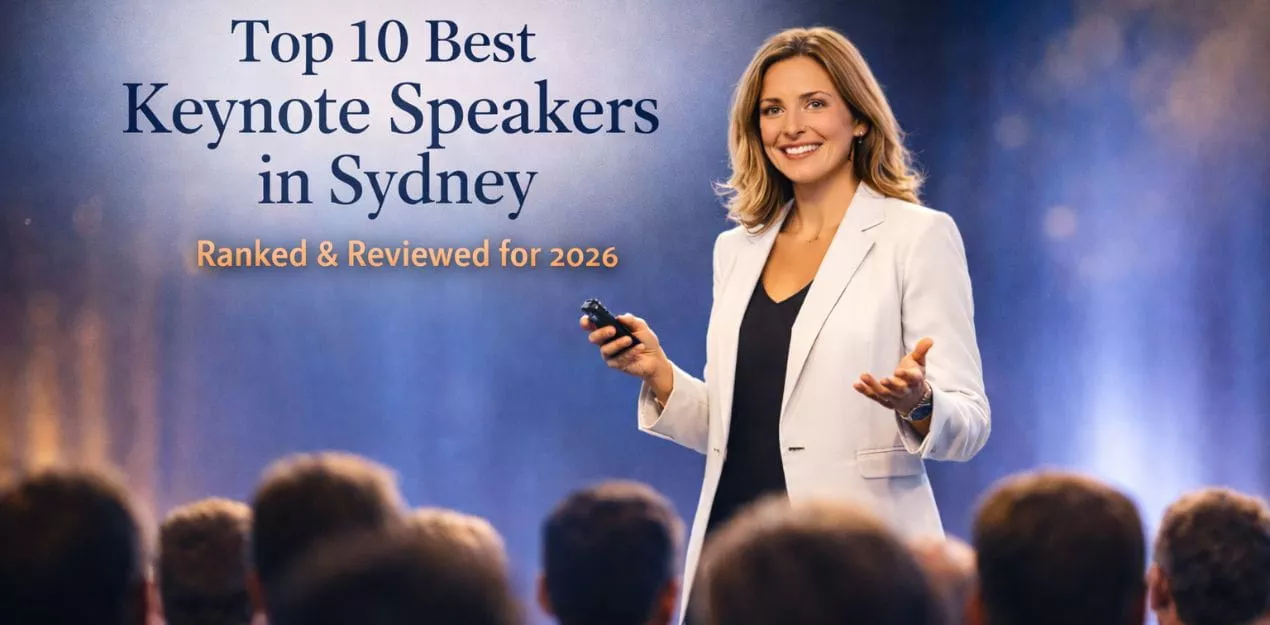 Keynote speaker presenting to a large corporate audience at a Sydney conference in 2026