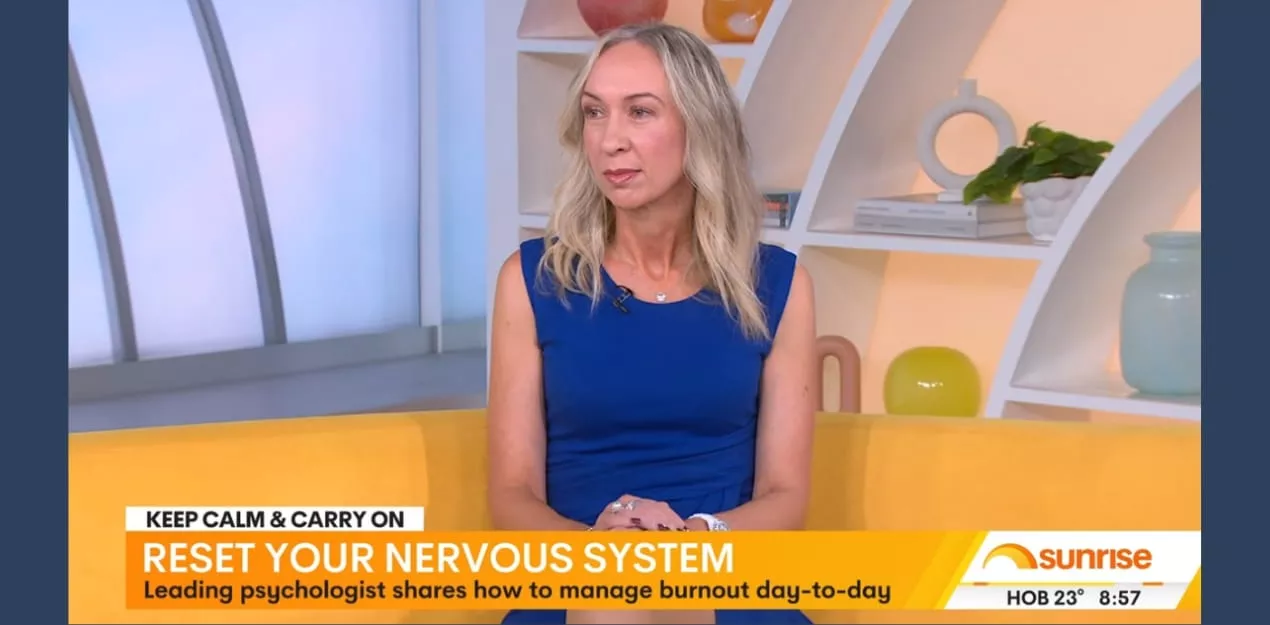 Dr Jodie Lowinger speaking on Sunrise TV about recognising and managing burnout